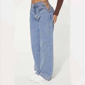 Super High Rise Baggy Denim w/Cut-out chain on hips